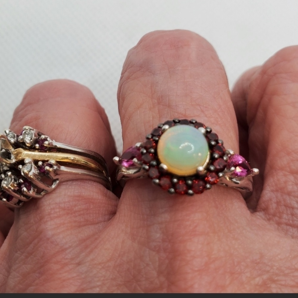 Sterling Silver .95 Opal Opalescent Garnet ring 9 vintage style - Picture 8 of 12